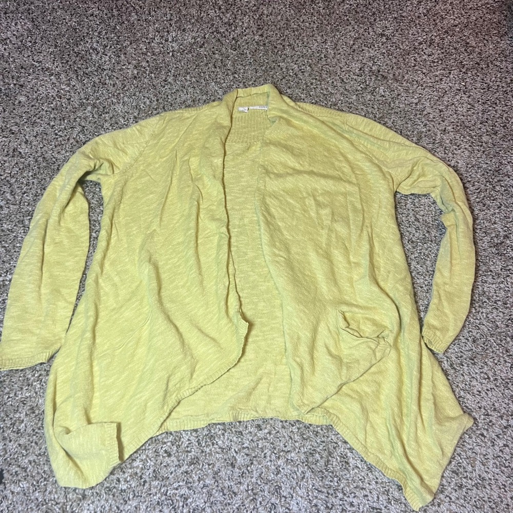 Eileen Fisher Linen Cotton Blend‎ Open Front Cardigan Sweater Yellow M